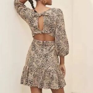 Maeve Anthropologie Animal Print Dress 12P 12 petite New NWT Brown Cut Out RARE